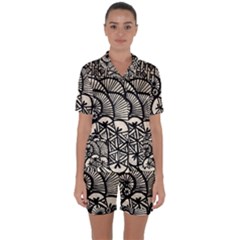 Background Abstract Beige Black Satin Short Sleeve Pyjamas Set by Nexatart