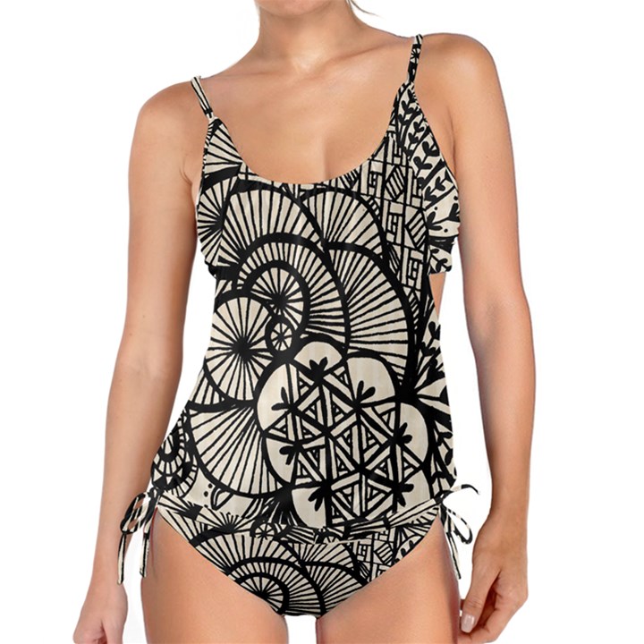 Background Abstract Beige Black Tankini Set