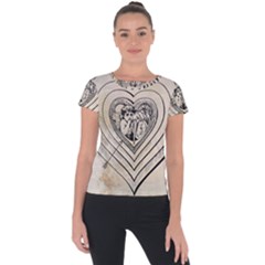 Heart Drawing Angel Vintage Short Sleeve Sports Top 