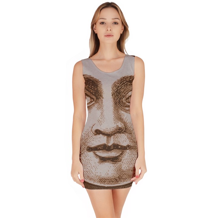 Moon Face Vintage Design Sepia Bodycon Dress