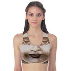 Moon Face Vintage Design Sepia Sports Bra by Nexatart