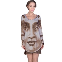 Moon Face Vintage Design Sepia Long Sleeve Nightdress by Nexatart