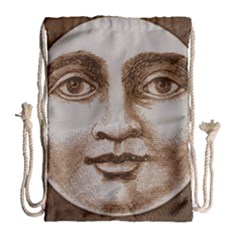 Moon Face Vintage Design Sepia Drawstring Bag (large) by Nexatart