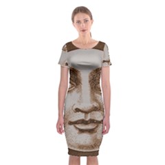 Moon Face Vintage Design Sepia Classic Short Sleeve Midi Dress