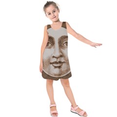 Moon Face Vintage Design Sepia Kids  Sleeveless Dress by Nexatart