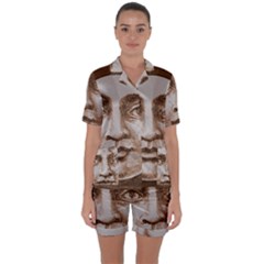 Moon Face Vintage Design Sepia Satin Short Sleeve Pyjamas Set by Nexatart