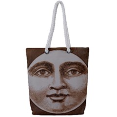 Moon Face Vintage Design Sepia Full Print Rope Handle Tote (small) by Nexatart