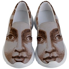 Moon Face Vintage Design Sepia Kid s Lightweight Slip Ons by Nexatart