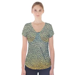 Background Cubism Mosaic Vintage Short Sleeve Front Detail Top by Nexatart