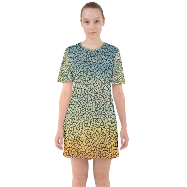 Background Cubism Mosaic Vintage Sixties Short Sleeve Mini Dress