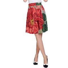 Flower Floral Background Red Rose A-line Skirt by Nexatart