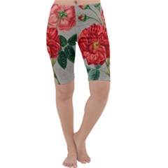 Flower Floral Background Red Rose Cropped Leggings  by Nexatart