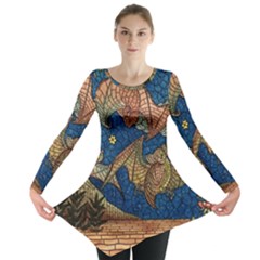 Bats Cubism Mosaic Vintage Long Sleeve Tunic  by Nexatart