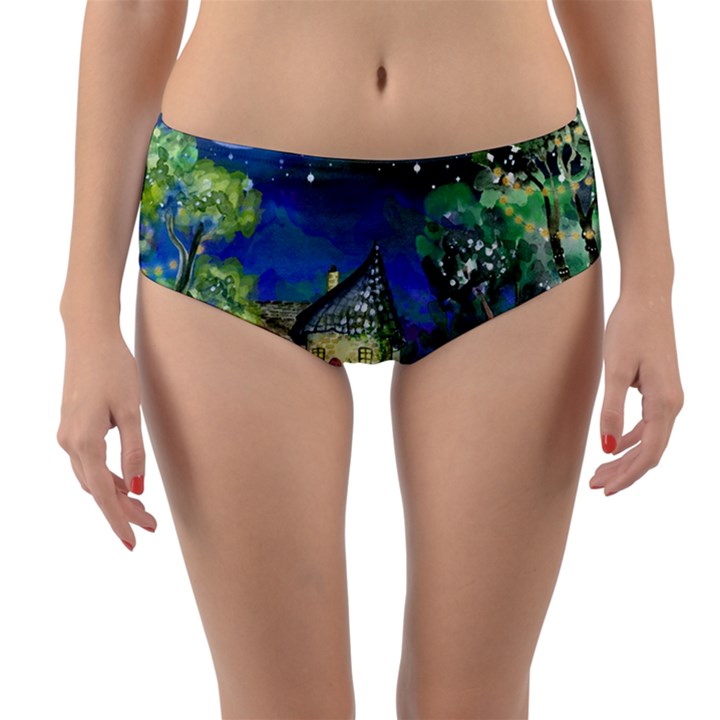 Background Fairy Tale Watercolor Reversible Mid-Waist Bikini Bottoms