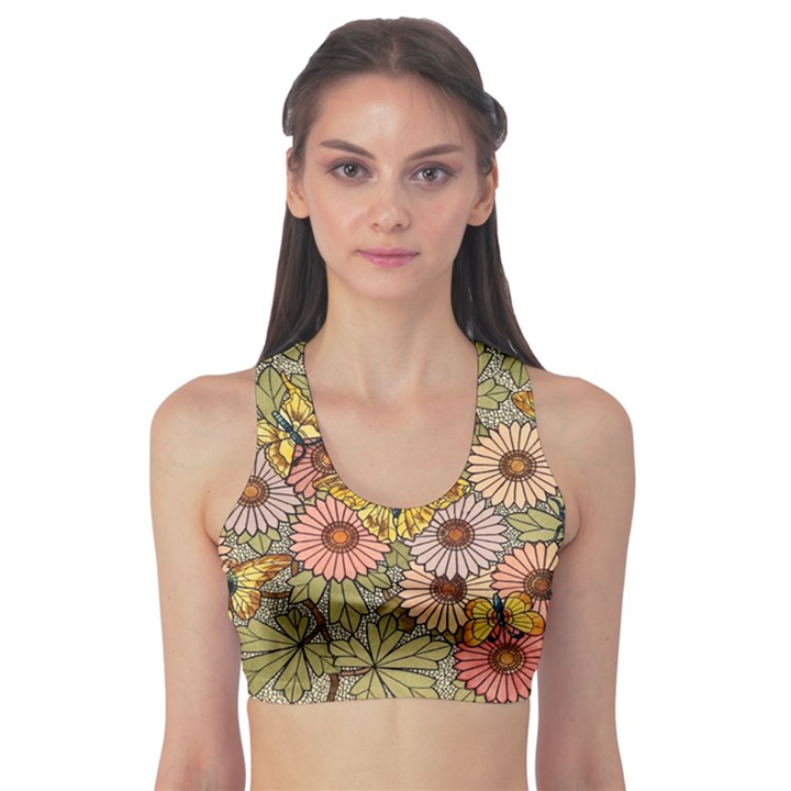 Flower Butterfly Cubism Mosaic Sports Bra