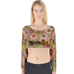 Flower Butterfly Cubism Mosaic Long Sleeve Crop Top by Nexatart