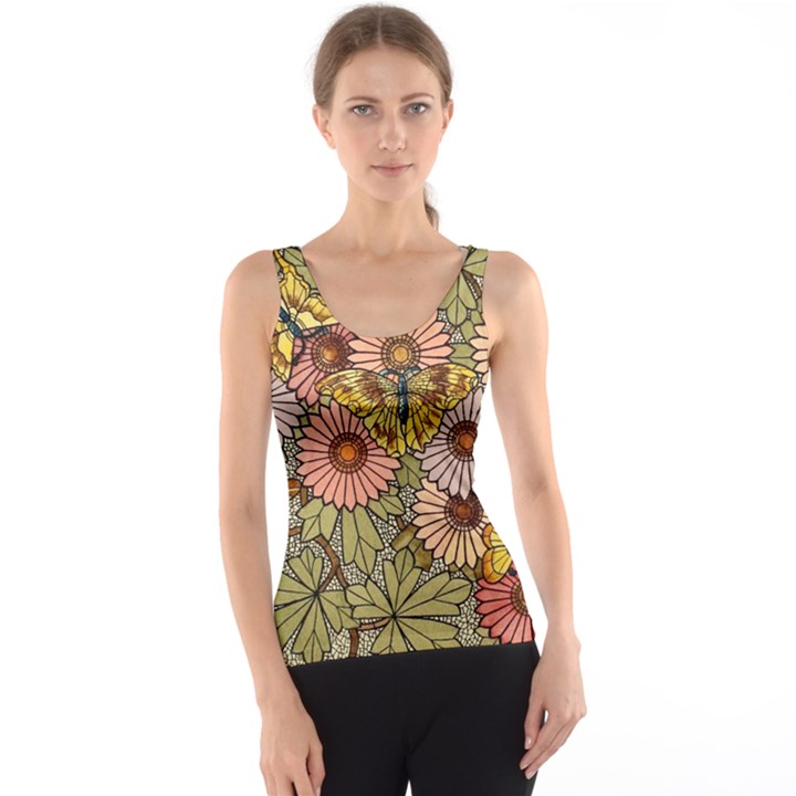 Flower Butterfly Cubism Mosaic Tank Top