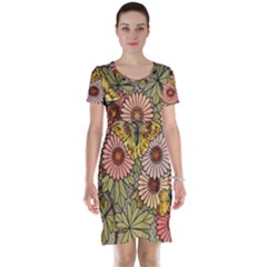 Flower Butterfly Cubism Mosaic Short Sleeve Nightdress by Nexatart