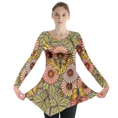 Flower Butterfly Cubism Mosaic Long Sleeve Tunic  by Nexatart