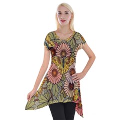 Flower Butterfly Cubism Mosaic Short Sleeve Side Drop Tunic by Nexatart