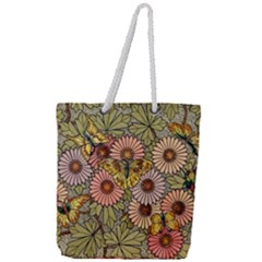 Flower Butterfly Cubism Mosaic Full Print Rope Handle Tote (large) by Nexatart