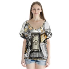 Vintage People Party Celebrate V-neck Flutter Sleeve Top by Nexatart