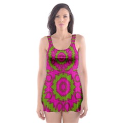 Fern Forest Star Mandala Decorative Skater Dress Swimsuit by pepitasart