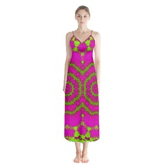 Fern Forest Star Mandala Decorative Button Up Chiffon Maxi Dress by pepitasart