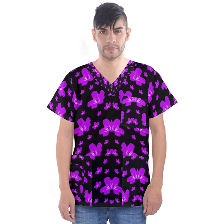 Pretty Flowers Men s V-Neck Scrub Top