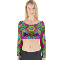 Hearts In A Mandala Scenery Of Fern Long Sleeve Crop Top by pepitasart