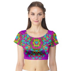 Hearts In A Mandala Scenery Of Fern Short Sleeve Crop Top by pepitasart