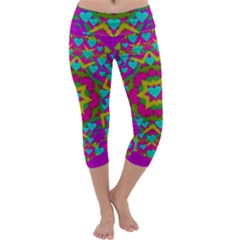 Hearts In A Mandala Scenery Of Fern Capri Yoga Leggings by pepitasart