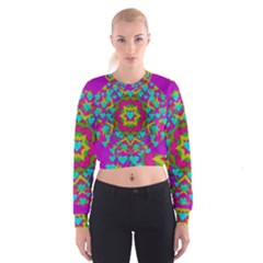 Hearts In A Mandala Scenery Of Fern Cropped Sweatshirt by pepitasart