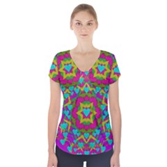 Hearts In A Mandala Scenery Of Fern Short Sleeve Front Detail Top by pepitasart