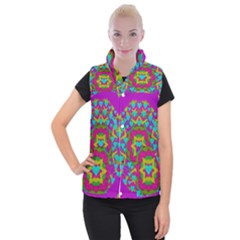 Hearts In A Mandala Scenery Of Fern Women s Button Up Puffer Vest by pepitasart