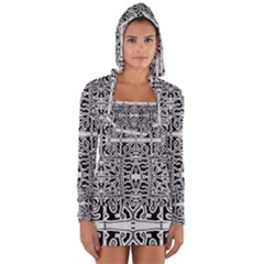 Dark Oriental Ornate Pattern Long Sleeve Hooded T-shirt by dflcprints