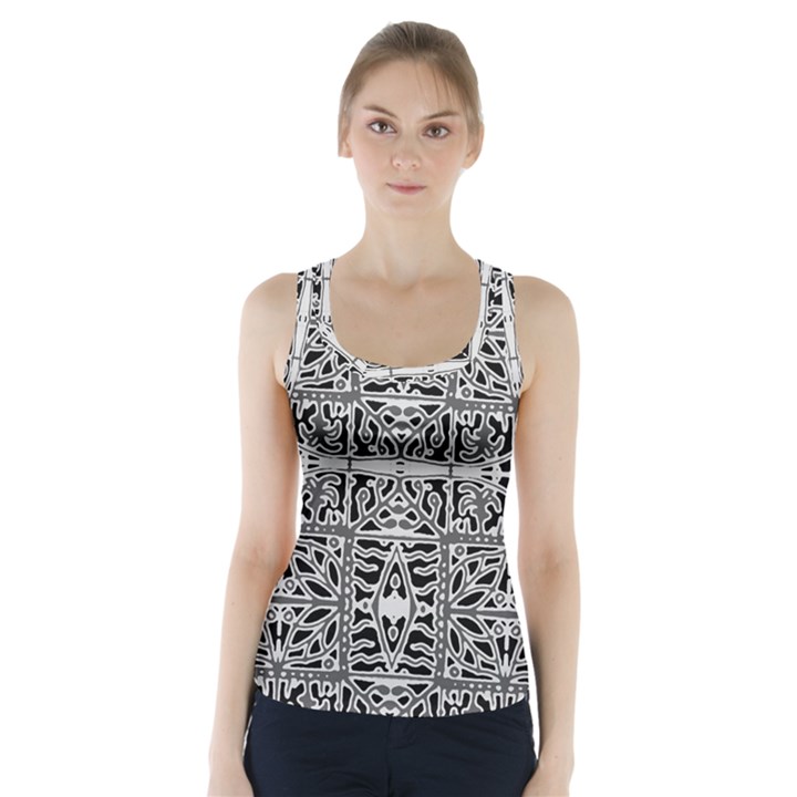 Dark Oriental Ornate Pattern Racer Back Sports Top