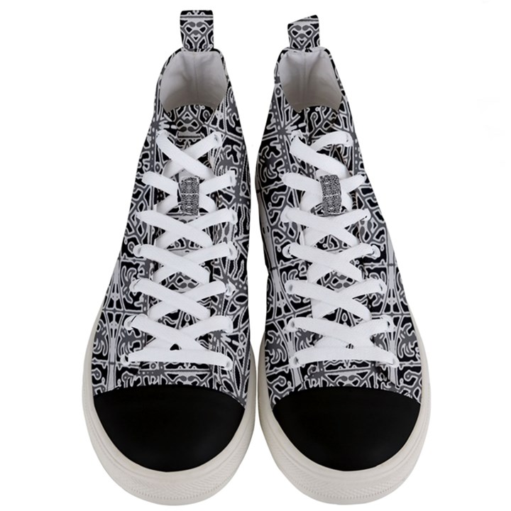 Dark Oriental Ornate Pattern Men s Mid-Top Canvas Sneakers