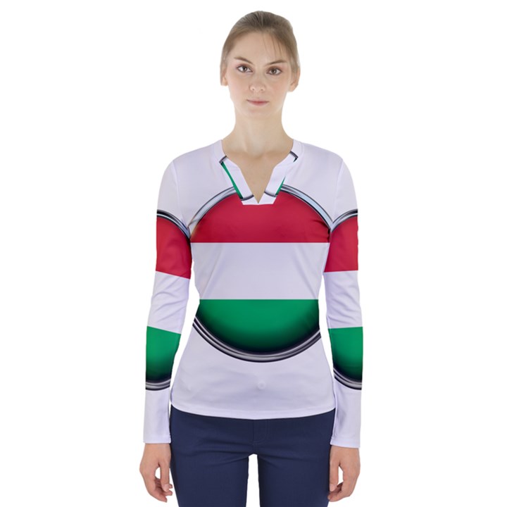 Hungary Flag Country Countries V-Neck Long Sleeve Top