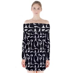 Yoga Pattern Long Sleeve Off Shoulder Dress by Valentinaart