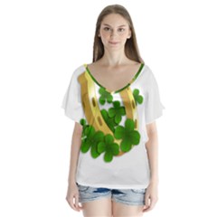  St  Patricks Day  V-neck Flutter Sleeve Top by Valentinaart