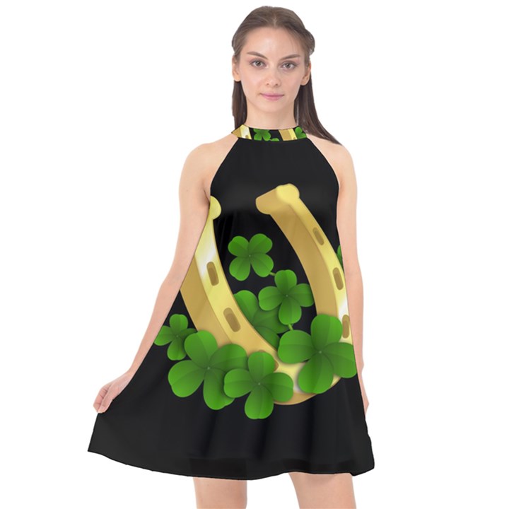  St. Patricks day  Halter Neckline Chiffon Dress 