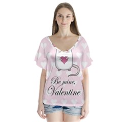 Cute Mouse - Valentines Day V-neck Flutter Sleeve Top by Valentinaart