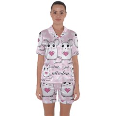 Cute Mouse - Valentines Day Satin Short Sleeve Pyjamas Set by Valentinaart