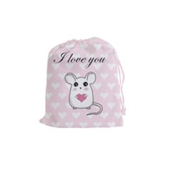 Cute Mouse - Valentines Day Drawstring Pouches (medium)  by Valentinaart