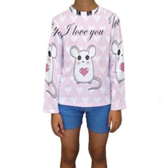 Cute Mouse - Valentines Day Kids  Long Sleeve Swimwear by Valentinaart