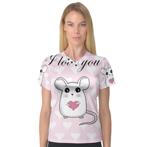 Cute Mouse - Valentines Day V-neck Sport Mesh Tee by Valentinaart