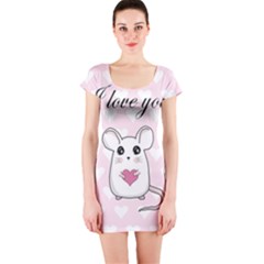 Cute Mouse - Valentines Day Short Sleeve Bodycon Dress by Valentinaart