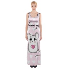 Cute Mouse - Valentines Day Maxi Thigh Split Dress by Valentinaart