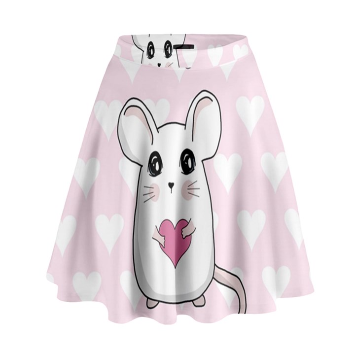 Cute mouse - Valentines day High Waist Skirt